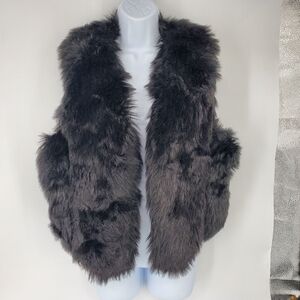 Jayley Collection Faux Fur Vest Women Small Waistcoat Black Shaggy Shearling